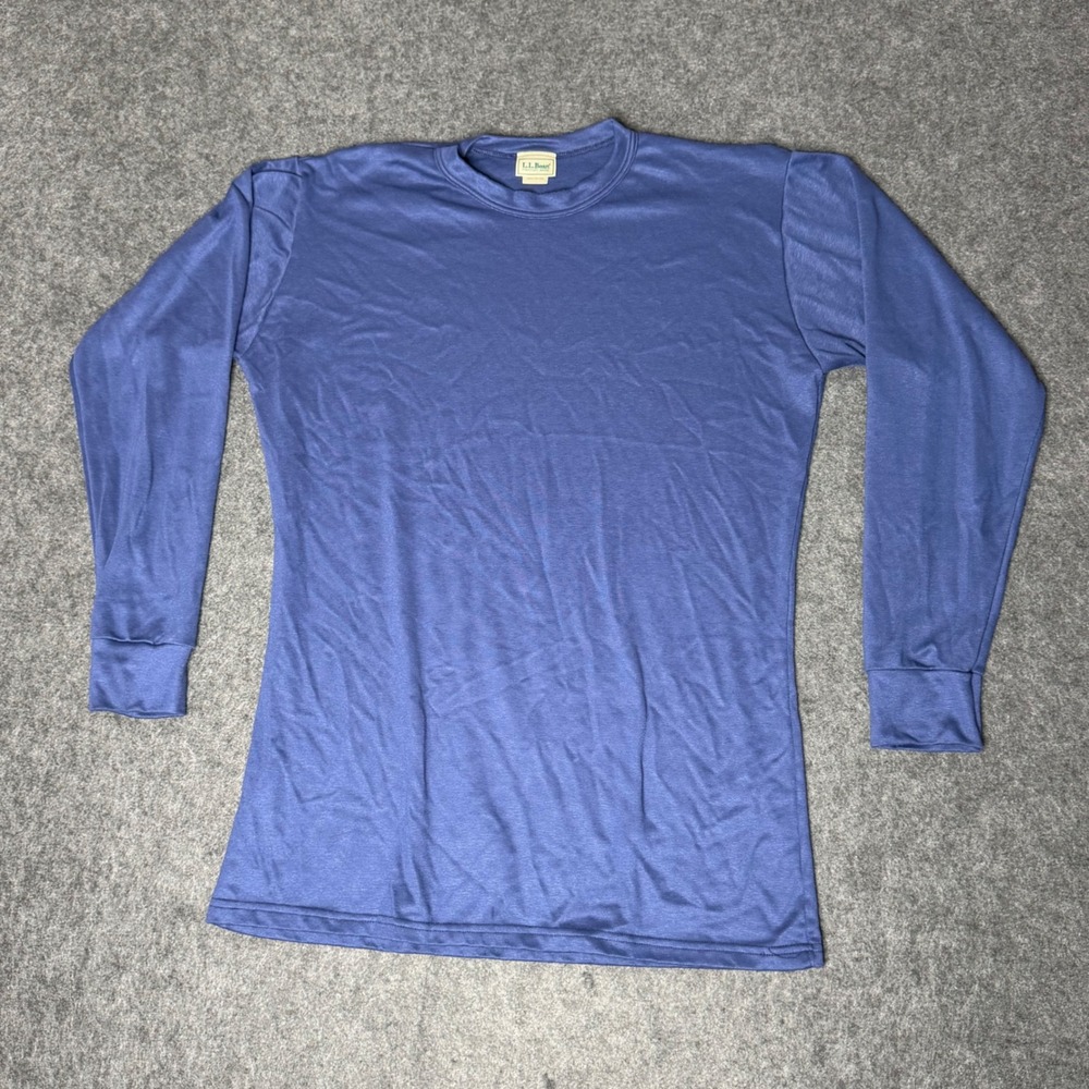 LL Bean Mens Blue Long Sleeve Base Layer Top XL Made in USA R977 Crew Neck